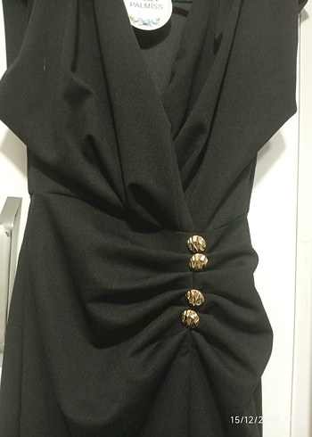 Siyah Drapeli V Yakalı Uzun Abiye Elbise - Görsel 3