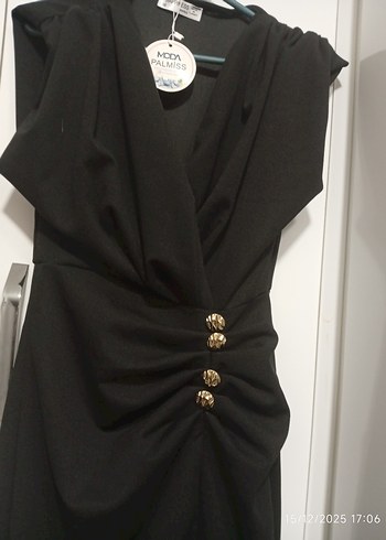 Siyah Drapeli V Yakalı Uzun Abiye Elbise - Görsel 5