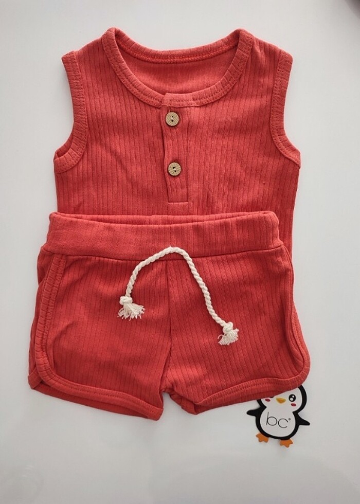 Bebek altüst takım şort atlet 3-6ay kiremit - Görsel 2