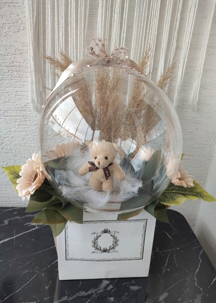 Balon içi hediyelik ayıcık çiçek doğum iş tebriği öğretmenler gü - Görsel 2