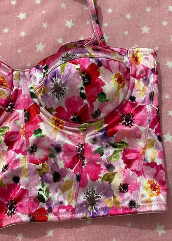 Çiçek Desenli Dantelli Mini Büstiyer - Görsel 3