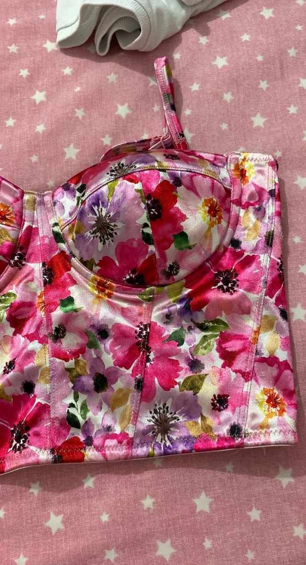 Çiçek Desenli Dantelli Mini Büstiyer - Görsel 3