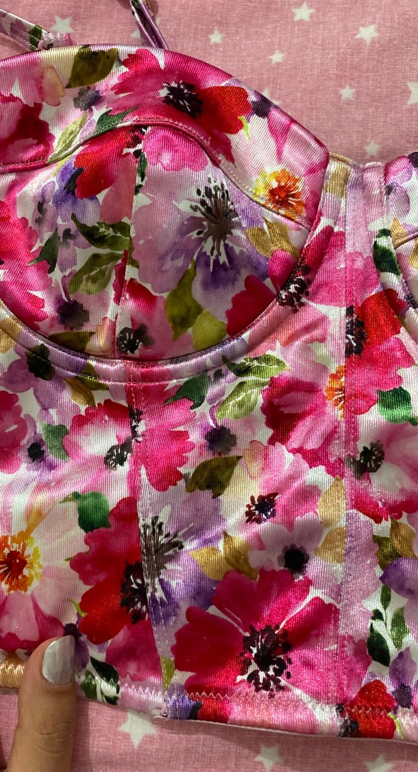 Çiçek Desenli Dantelli Mini Büstiyer - Görsel 4