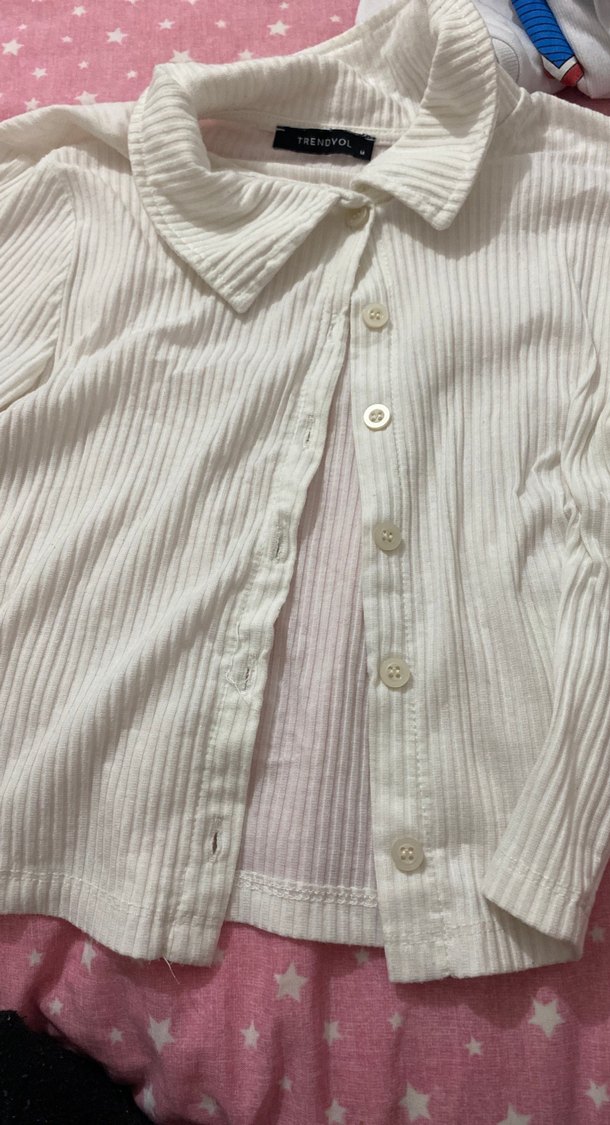 Kadın Beyaz Pamuklu Kısa Kollu Gömlek tişört polo yaka - Görsel 2