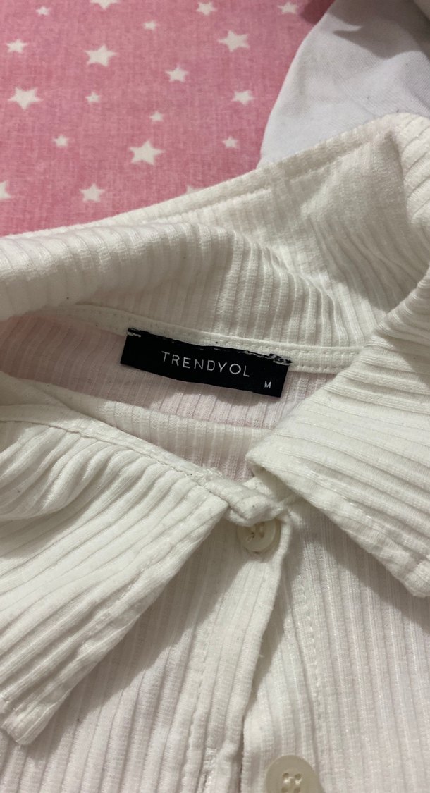 Kadın Beyaz Pamuklu Kısa Kollu Gömlek tişört polo yaka - Görsel 4