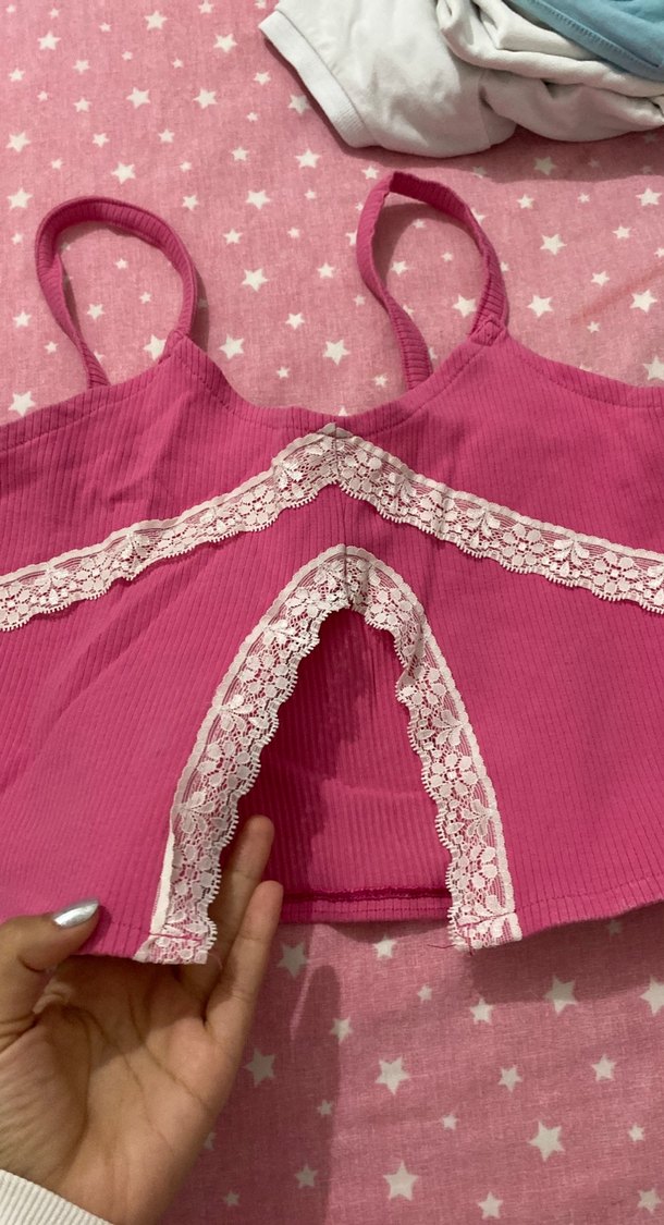 Dantel Detaylı Pembe  Atlet - Görsel 2