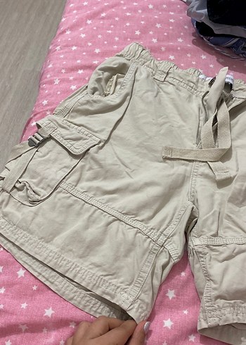 Kemerli Bej Rahat Kesim Kargo Şort - Görsel 6