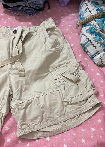 Kemerli Bej Rahat Kesim Kargo Şort - Görsel 3