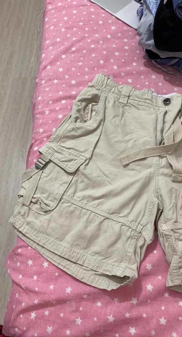 Kemerli Bej Rahat Kesim Kargo Şort - Görsel 2