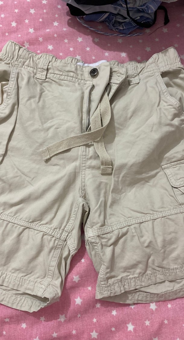 Kemerli Bej Rahat Kesim Kargo Şort - Görsel 4