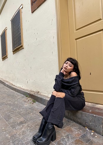 Gri Siyah Midi Boy Salaş Kadın Kot Pantolon yırtık - Görsel 3