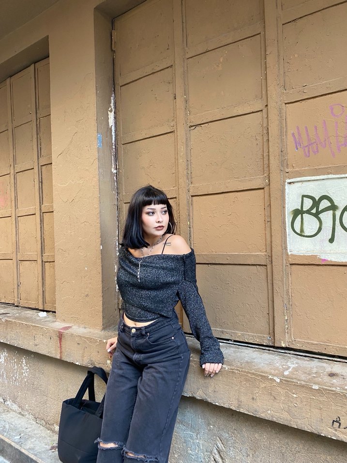 Gri Siyah Midi Boy Salaş Kadın Kot Pantolon yırtık - Görsel 2