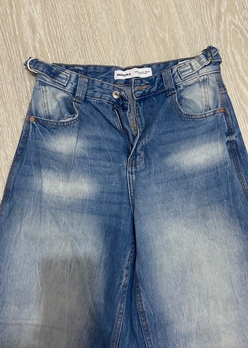 Kadın Mavi Bol Kesim Midi Denim Pantolon wide leg ballon jean - Görsel 2
