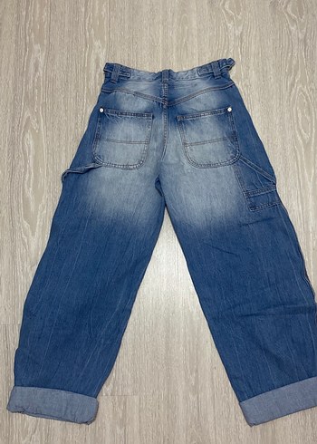 Kadın Mavi Bol Kesim Midi Denim Pantolon wide leg ballon jean - Görsel 5