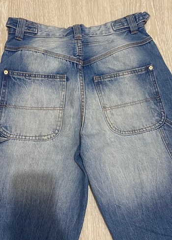 Kadın Mavi Bol Kesim Midi Denim Pantolon wide leg ballon jean - Görsel 7