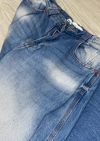 Kadın Mavi Bol Kesim Midi Denim Pantolon wide leg ballon jean - Görsel 9