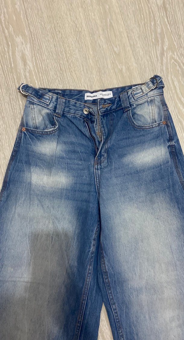 Kadın Mavi Bol Kesim Midi Denim Pantolon wide leg ballon jean - Görsel 2