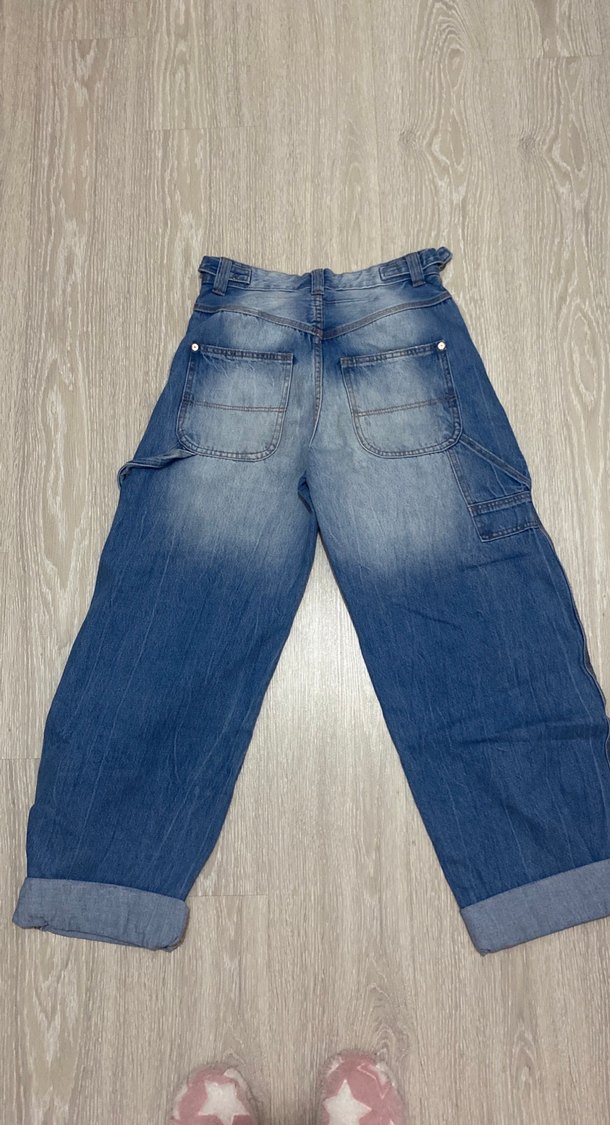Kadın Mavi Bol Kesim Midi Denim Pantolon wide leg ballon jean - Görsel 5