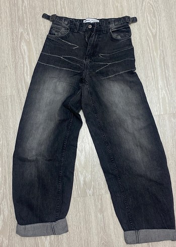 Gri Batik Desenli Salaş wide leg ballon jean Bershka - Görsel 3