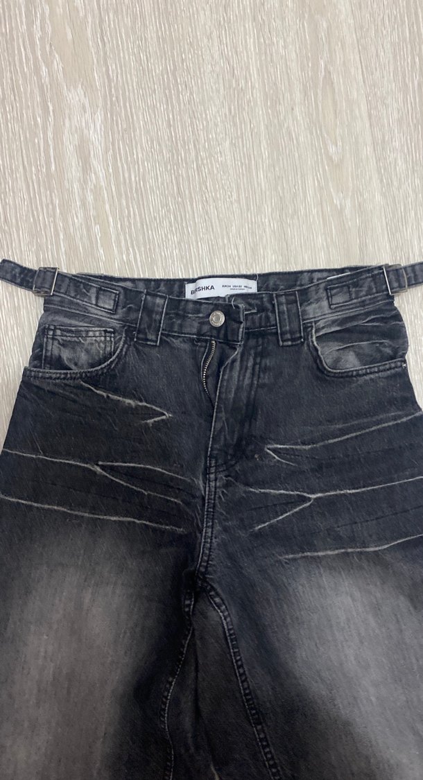 Gri Batik Desenli Salaş wide leg ballon jean Bershka - Görsel 5