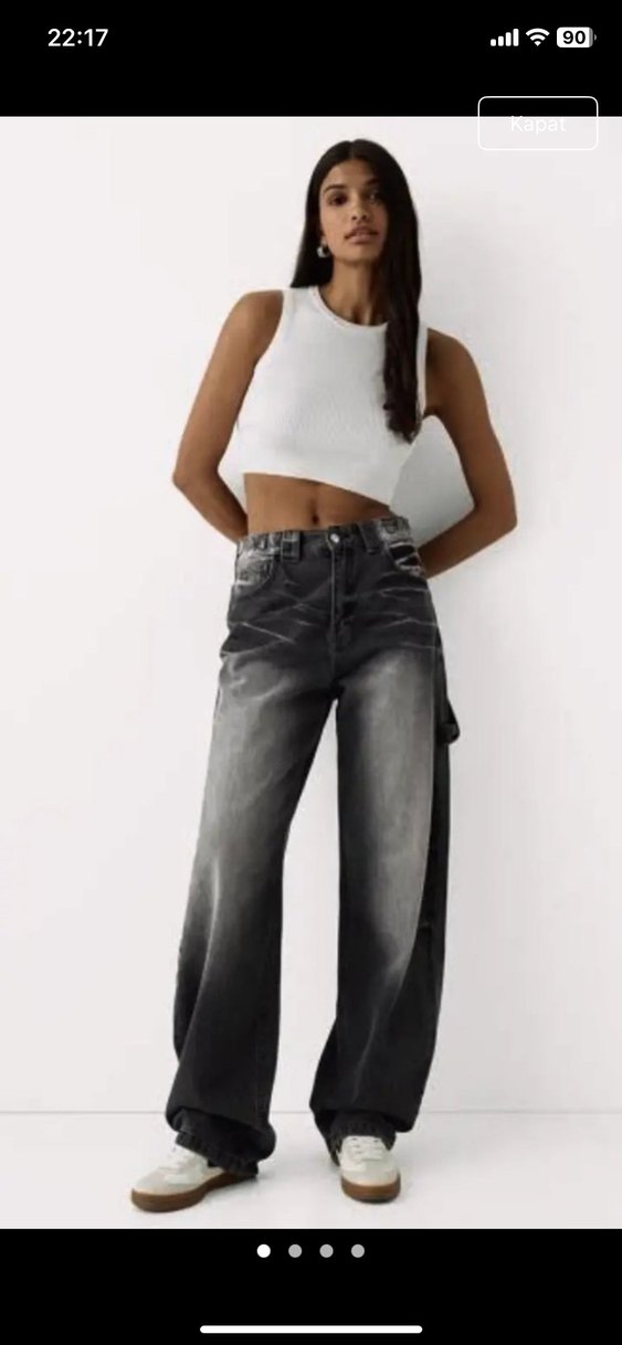 Gri Batik Desenli Salaş wide leg ballon jean Bershka - Görsel 2