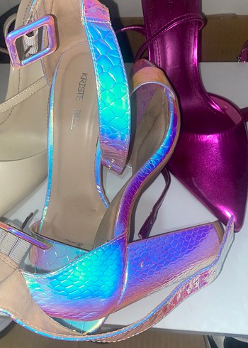 Parlak Mor Yılan Derisi Desenli Topuklu Kadın Ayakkabı - Görsel 7