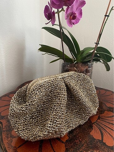Beden altın Renk clutch burslu örme çanta
