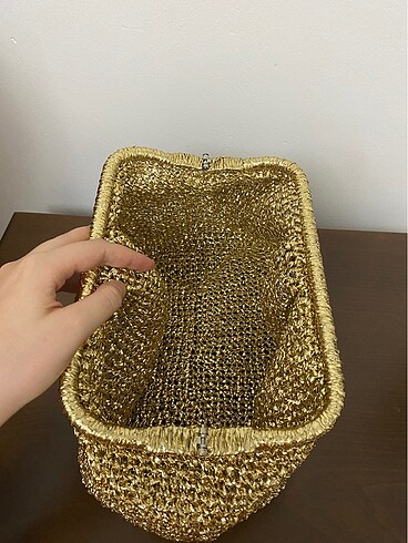 Beden altın Renk clutch burslu örme çanta