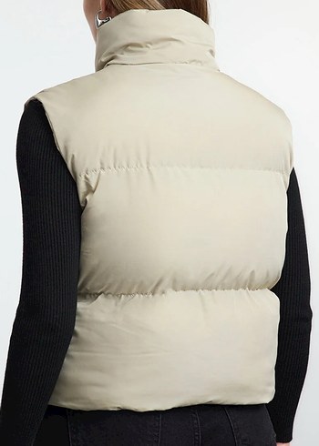 Bej Yüksek Yakalı Kadın Şişme Yelek - Görsel 2