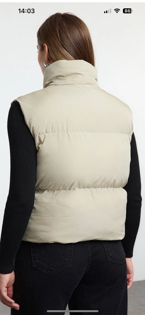 Bej Yüksek Yakalı Kadın Şişme Yelek - Görsel 2