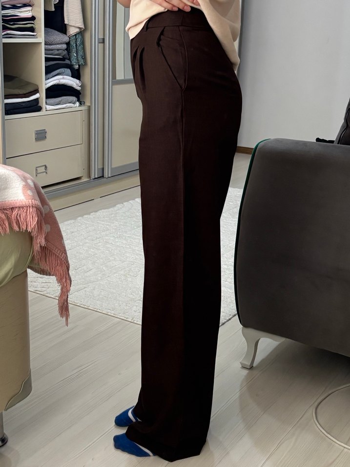 Kadın Kahverengi Kumaş Pantolon - Görsel 2