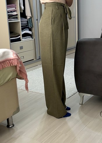 Kemerli haki Kumaş Kadın Pantolon - Görsel 2