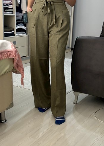 Kemerli haki Kumaş Kadın Pantolon - Görsel 3