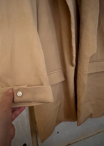 36 Beden Bej Süet Kadın Blazer Ceket
