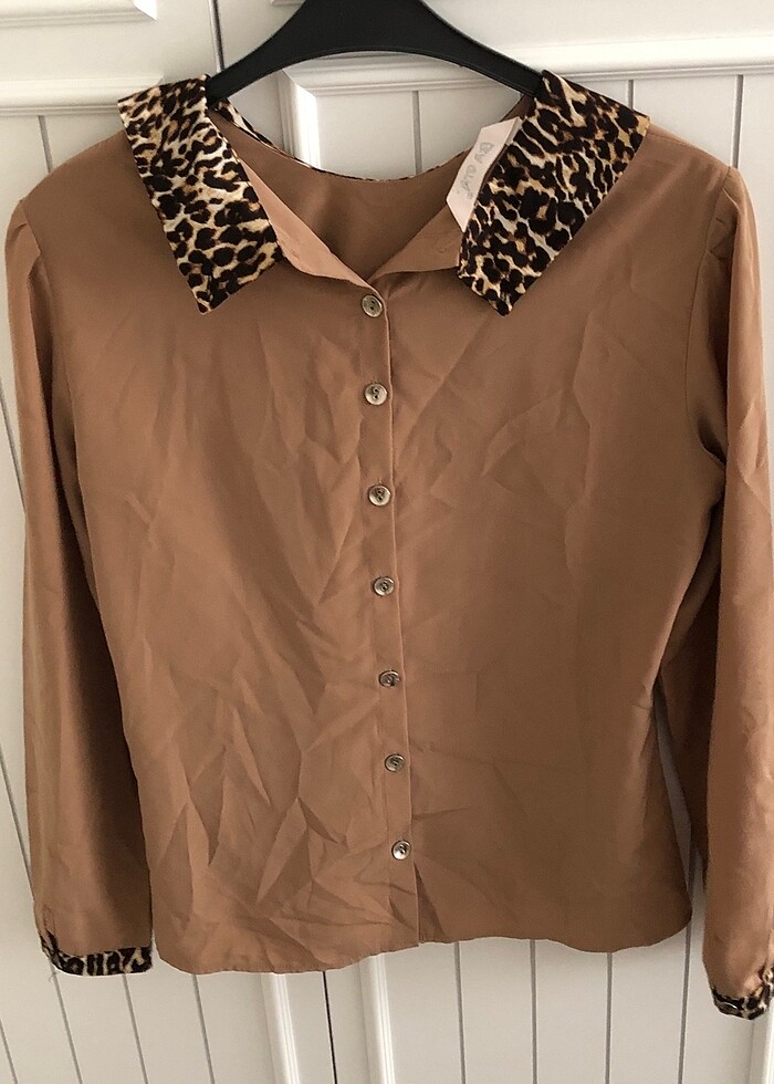 Leopar yakalı bluz gömlek - Görsel 2
