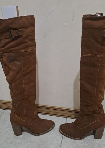 Kahverengi Süet Topuklu Dizüstü Kadın Çizme - Görsel 3