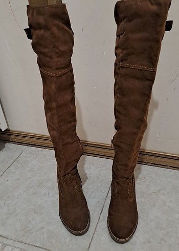 Kahverengi Süet Topuklu Dizüstü Kadın Çizme - Görsel 2