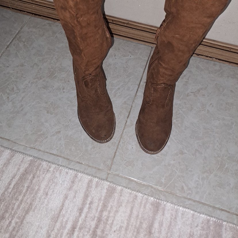 Kahverengi Süet Topuklu Dizüstü Kadın Çizme - Görsel 5