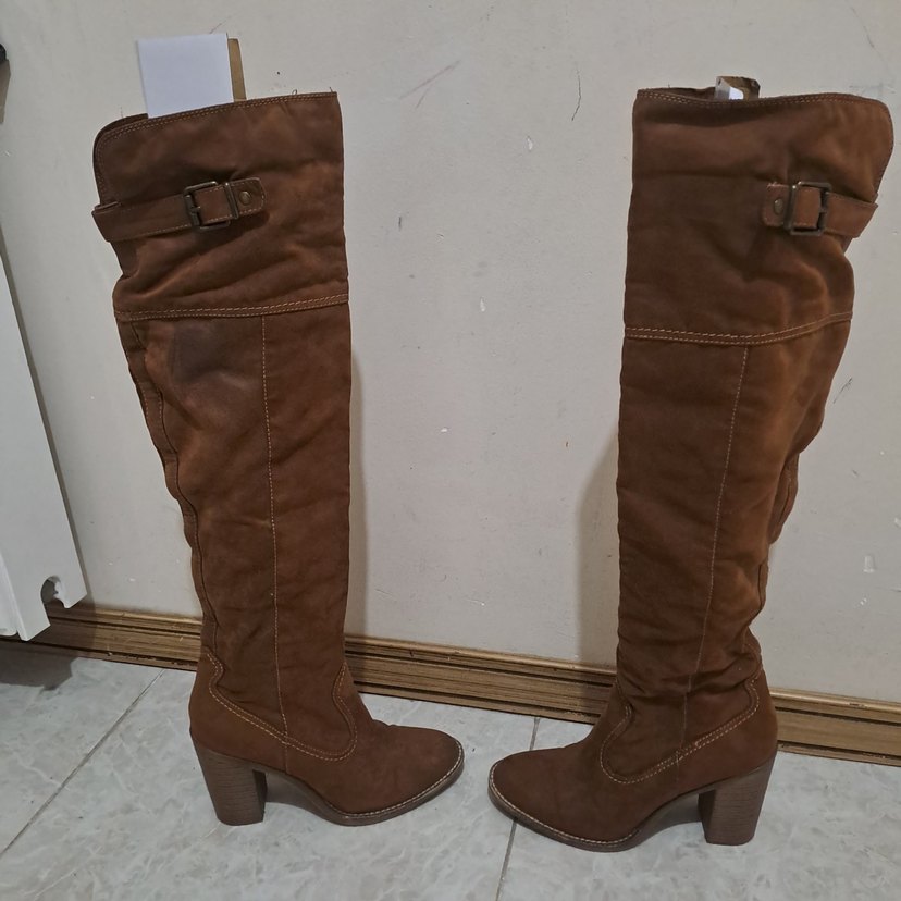 Kahverengi Süet Topuklu Dizüstü Kadın Çizme - Görsel 3