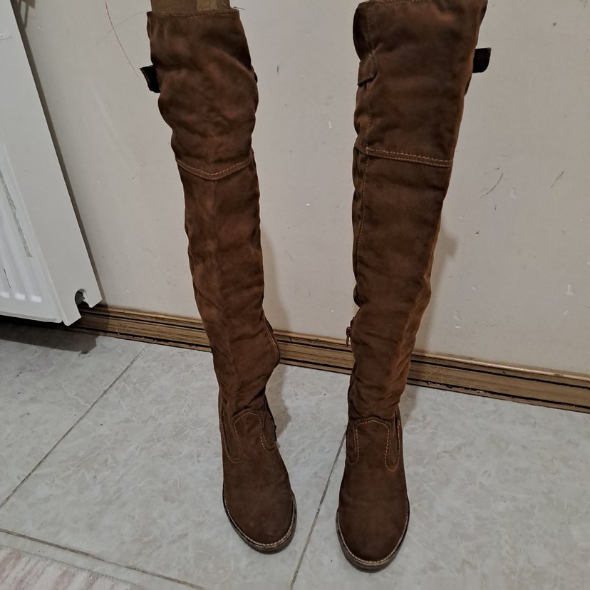 Kahverengi Süet Topuklu Dizüstü Kadın Çizme - Görsel 2