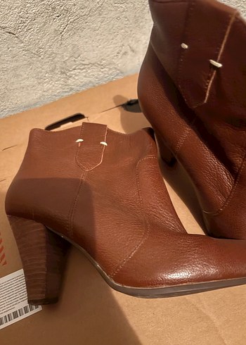 Kahverengi Deri Kadın Dolgu Topuk Bot - Görsel 2