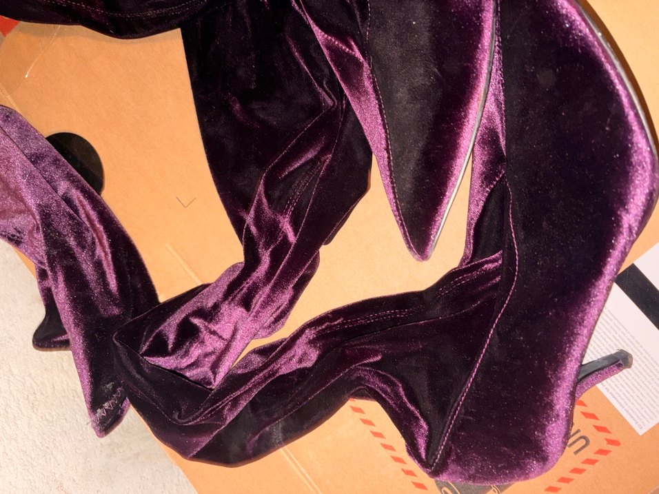 Mor Kadın Diz Üstü Drapeli İnce Topuklu Çizme - Görsel 2