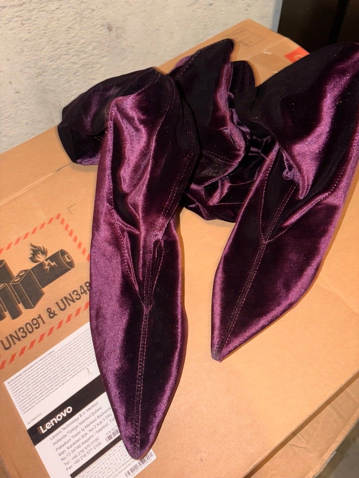 Mor Kadın Diz Üstü Drapeli İnce Topuklu Çizme - Görsel 4