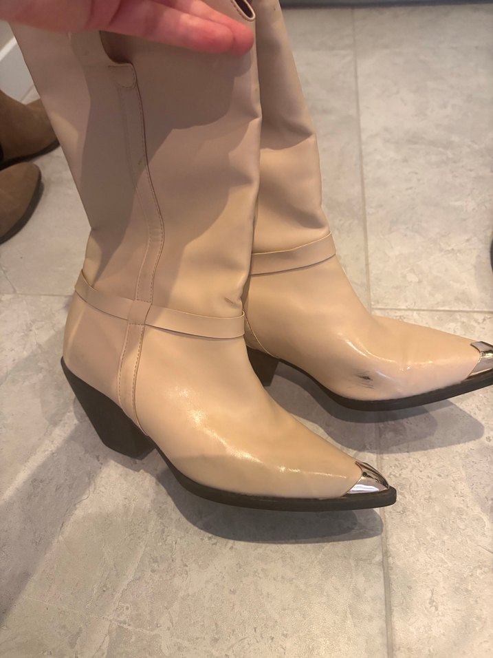 Bej Deri Kadın Dizüstü Stiletto Bot - Görsel 2