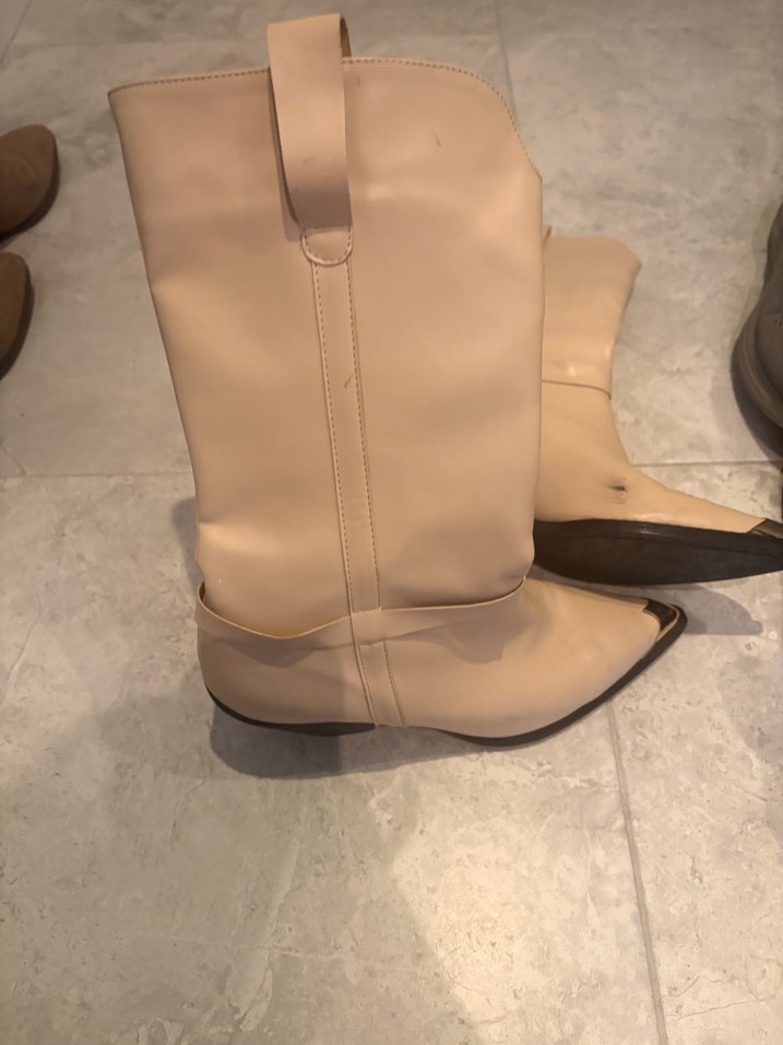 Bej Deri Kadın Dizüstü Stiletto Bot - Görsel 3