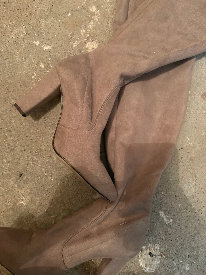 Bej Süet Stiletto Topuklu Kadın Dizüstü Çizme - Görsel 2