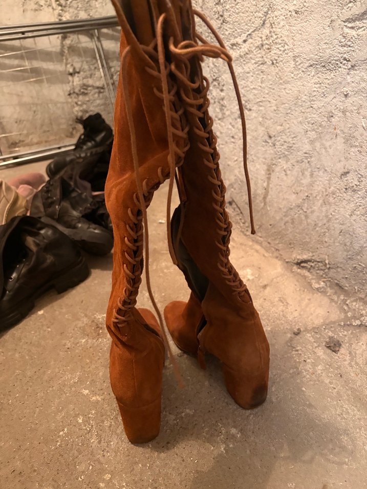 Kahverengi Süet Diz Üstü Stiletto Çizme - Görsel 2