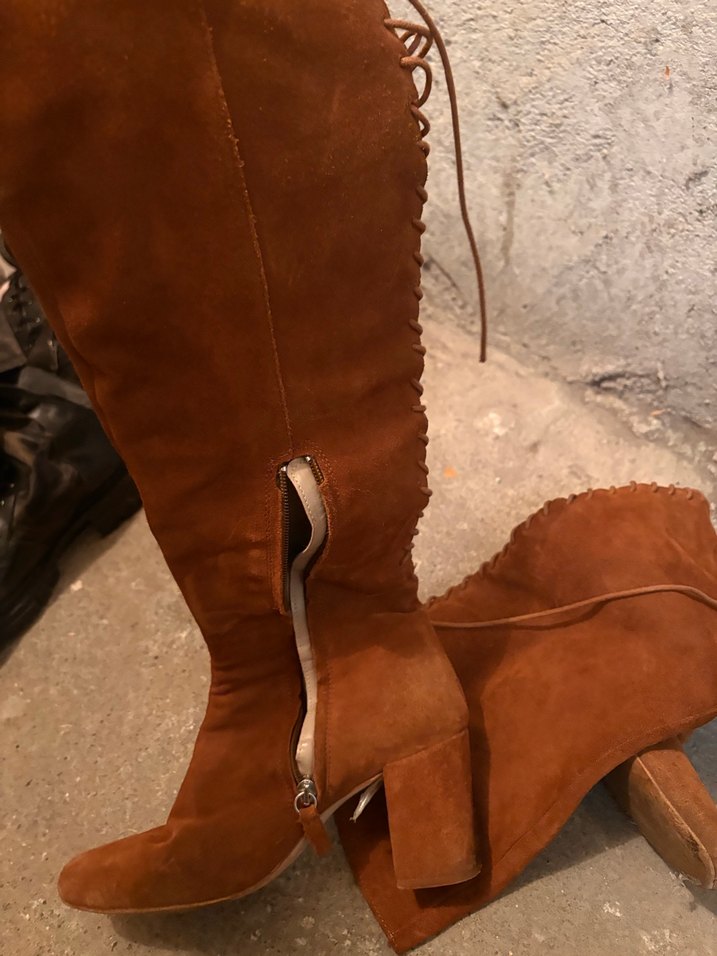 Kahverengi Süet Diz Üstü Stiletto Çizme - Görsel 3