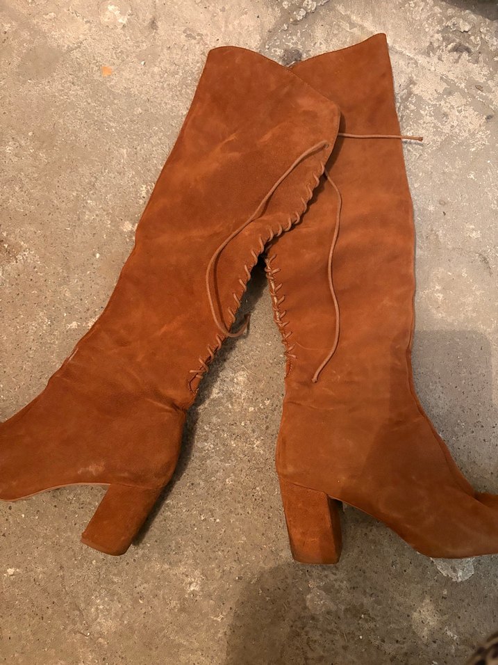 Kahverengi Süet Diz Üstü Stiletto Çizme - Görsel 4