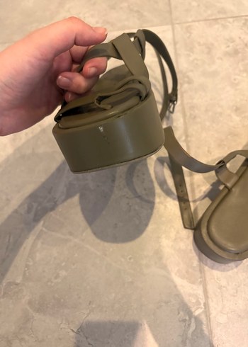 Bej Gri Kadın Dolgu Topuklu Sandalet - Görsel 6